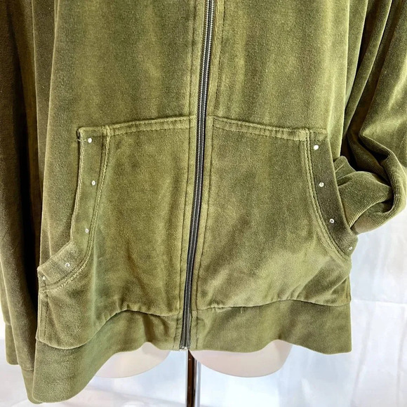Mirror Mage Jeweled Velour Full Zip Green‎ Sweater Size XL - Picture 4 of 9